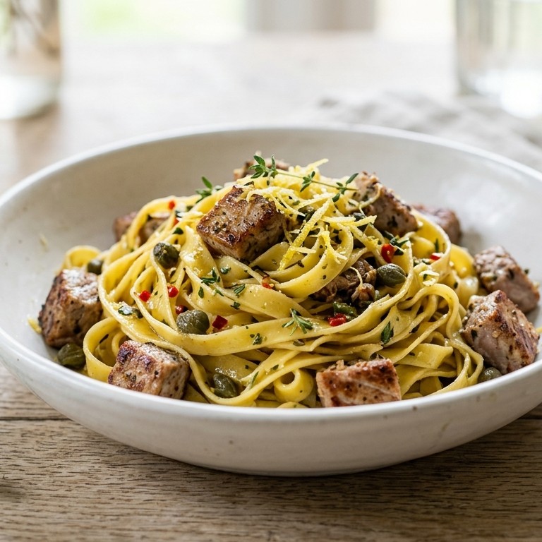 Tagliatelle met tonijn en tijm