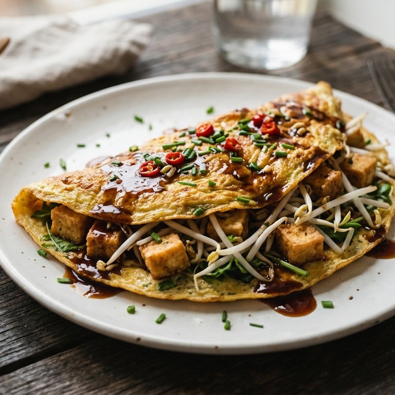 Tahoe omelet met taugé en ketjapsaus