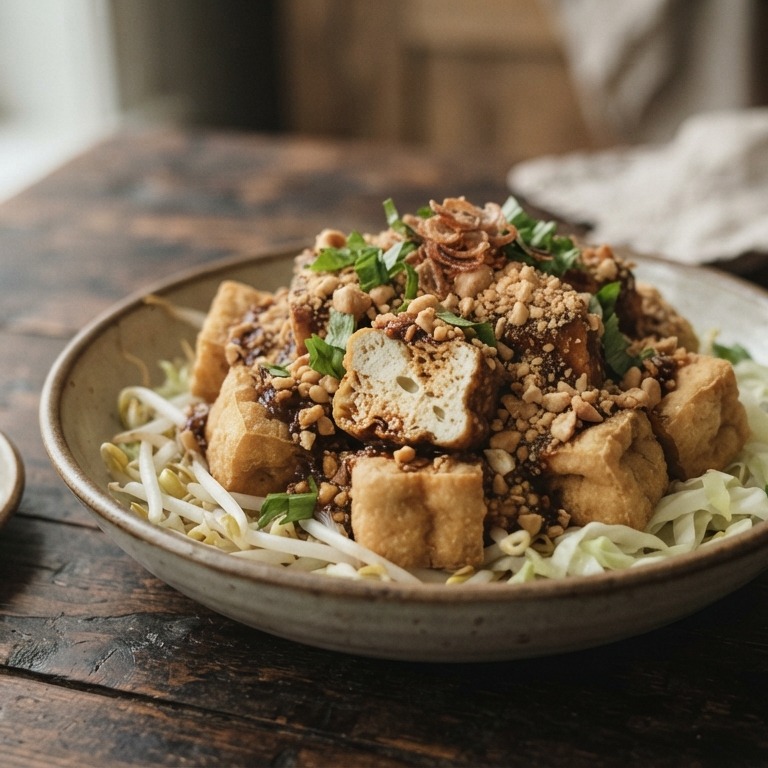 Tahoe petis (gebakken tahoe met taugé in licht gekruide saus)