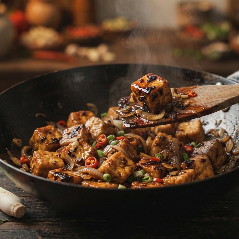 Tahu tumis ketjap (gebakken tofu in zoete ketjapsaus)