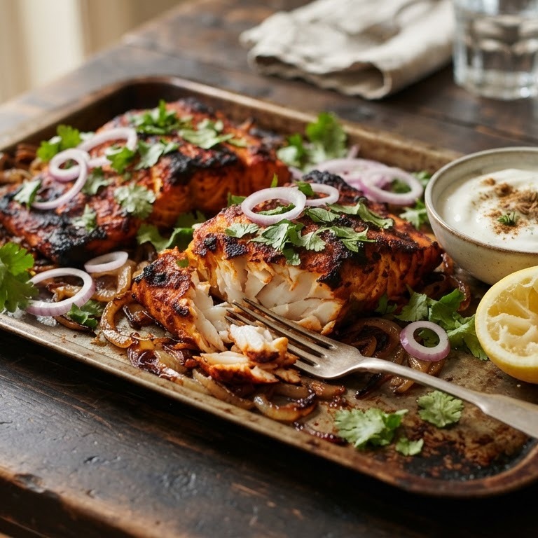 Tandoori muchli (geroosterde vis uit de oven)