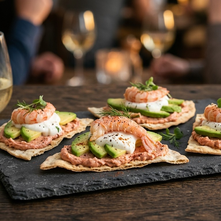 Tapa met garnalen boter, avocado en yoghurt