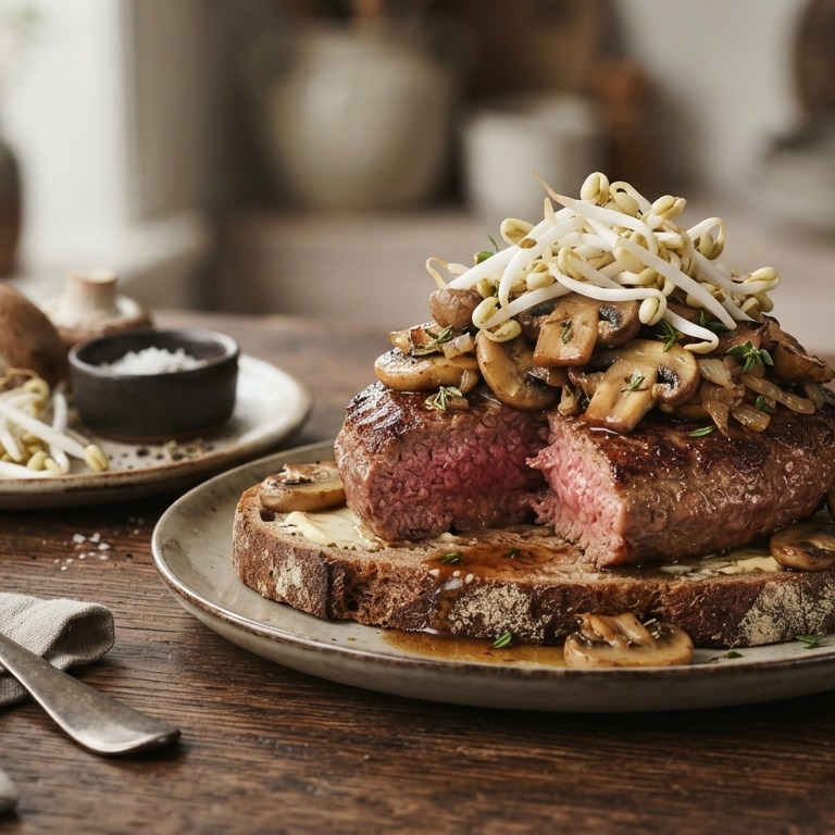 Tartaartje met gebakken champignons en taugé