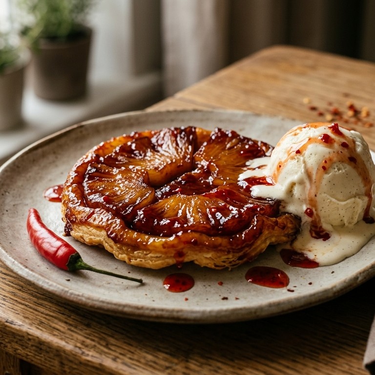 Tarte tatin met ananas en chilisiroop