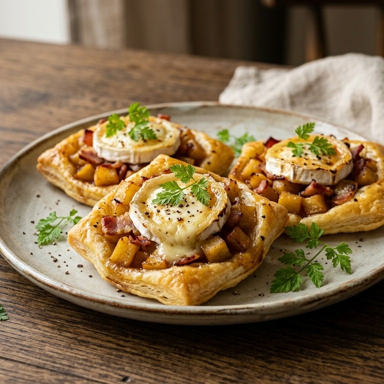 Tarte tatin met bacon en geitenkaas met aardappelschil