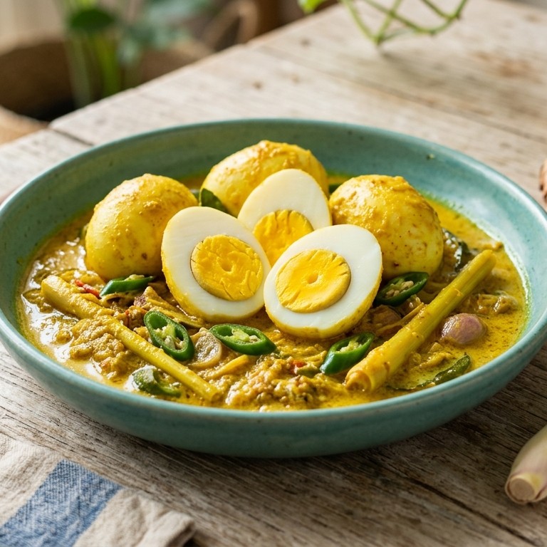 Telor di Saus Kuning (pittig eieren)