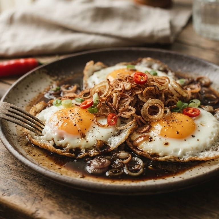 Telor mata sapi (spiegeleieren in saus)