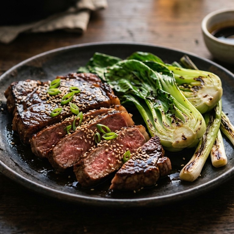 Teriyakisteak met lente-uitjes en paksoi