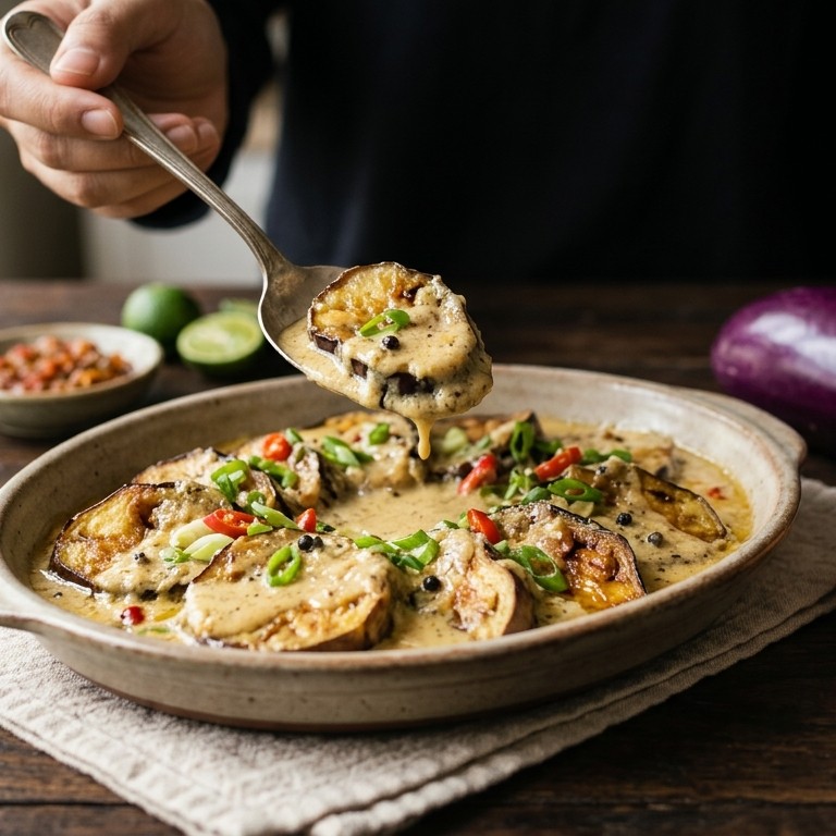 Terongs ( aubergines) met eiersaus