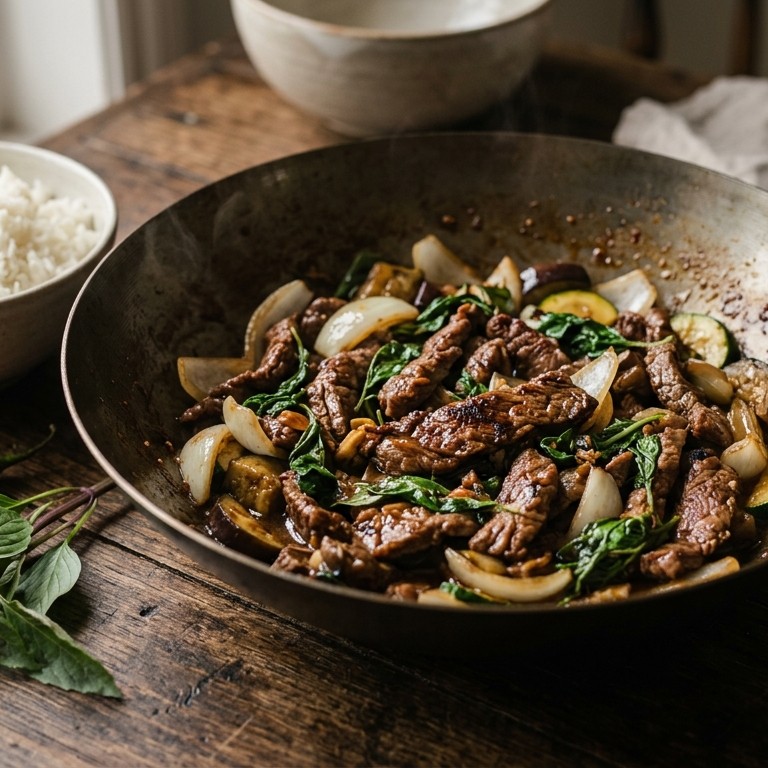 Thaise basilicum bief of kip