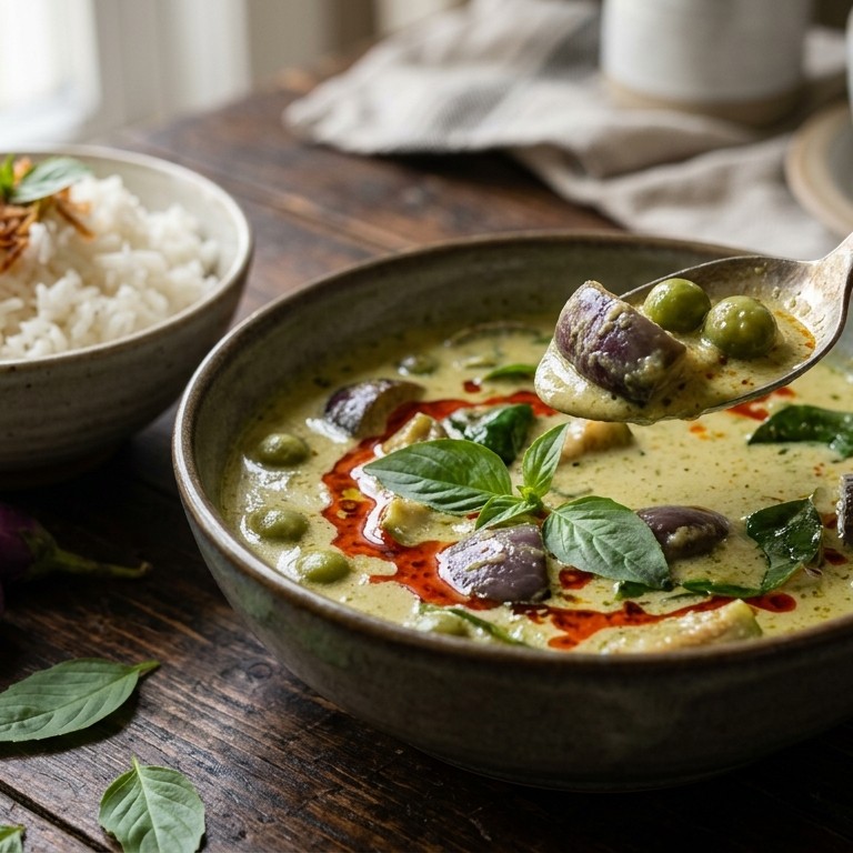 Thaise groene kerrie met aubergines