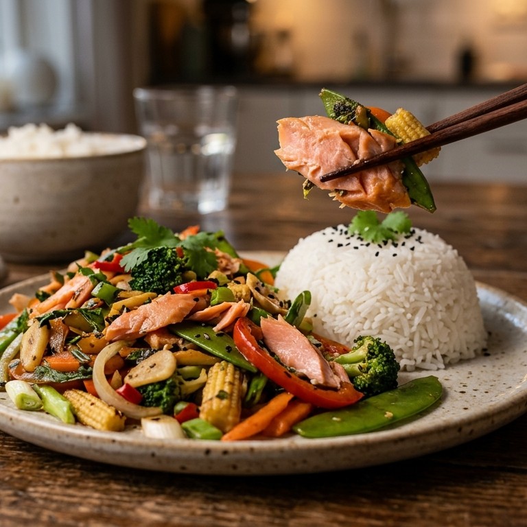 Thaise roerbak met zalm