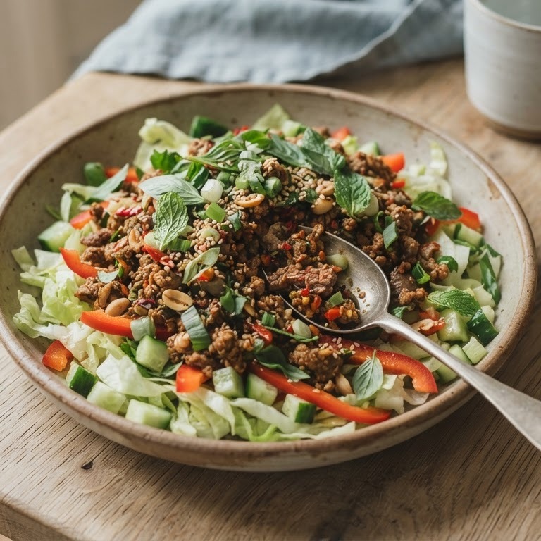 Thaise salade met gehakt uit de wok