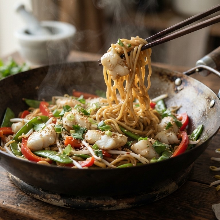 Tilapia uit de wok met mie