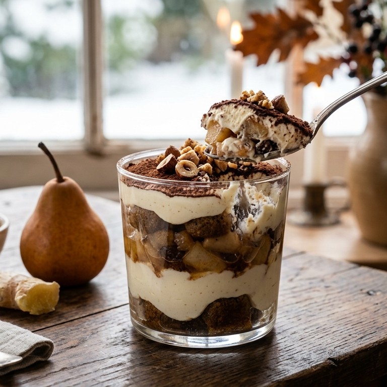 Tiramisu met gember, pommeau de normandie en winterse vruchten