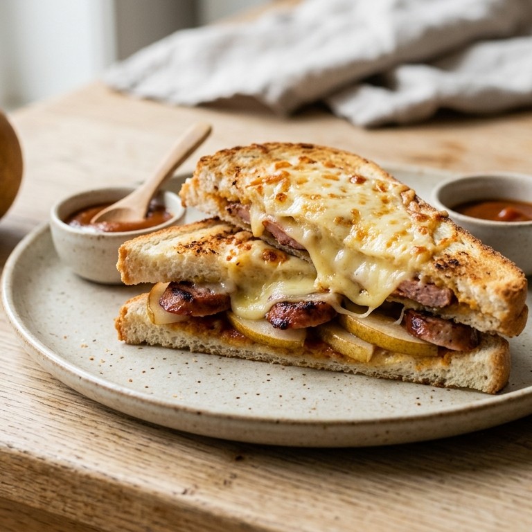 Toast met peer en grillworst