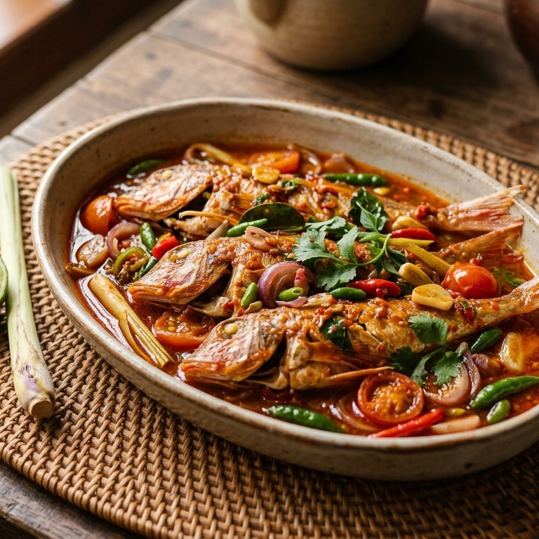 Toemis Ikan Merah (gepocheerde rode ponen in rode saus)