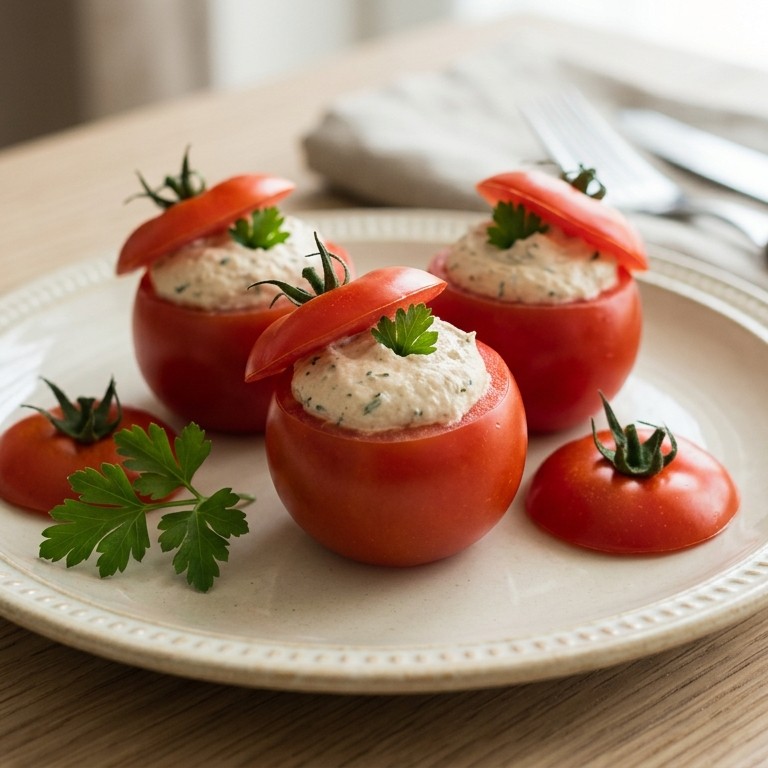 Tomaat gevuld met eendenmousse