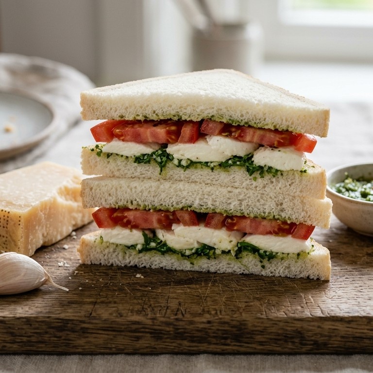 Tomaat-mozzarellasandwich met rucolapesto