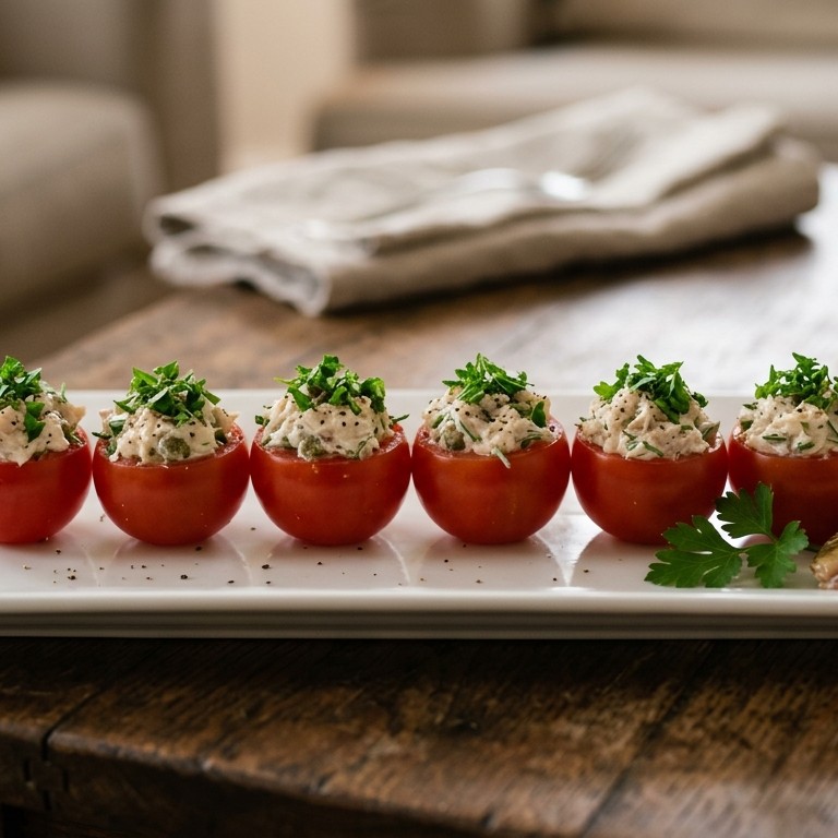 Tomaatjes gevuld met makreelsalade