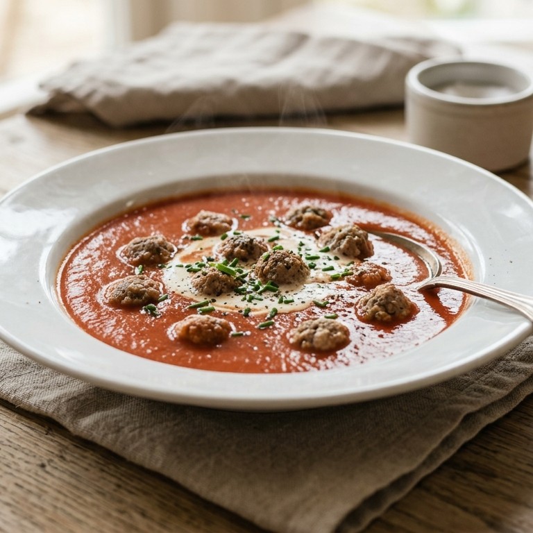 Tomatencrème soep met kalfsgehakballetjes