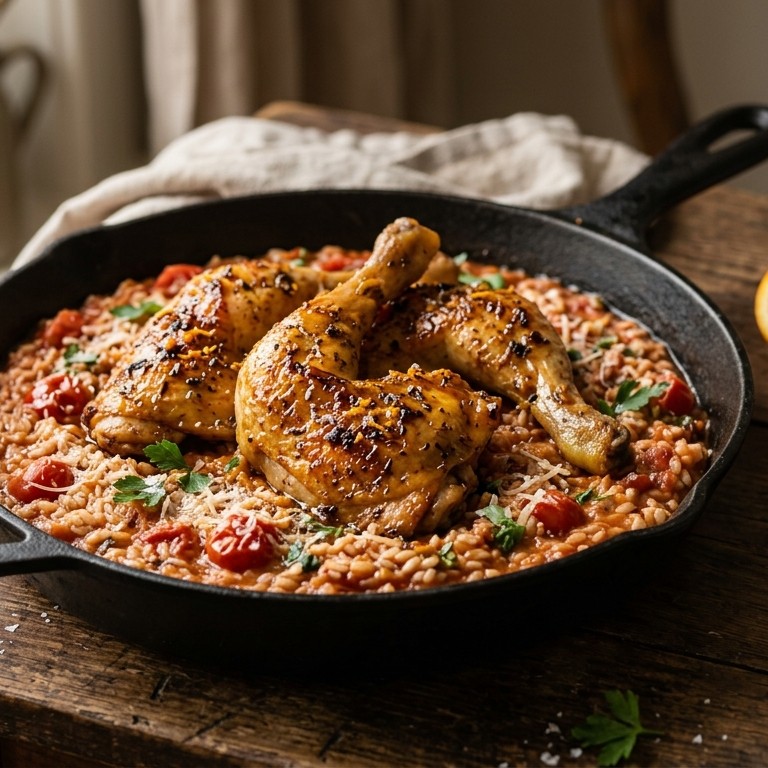 Tomatenrisotto met sinaasappelkip