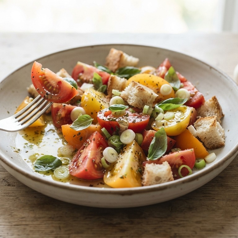 Tomatensalade met bosui, knoflook en witte wijn