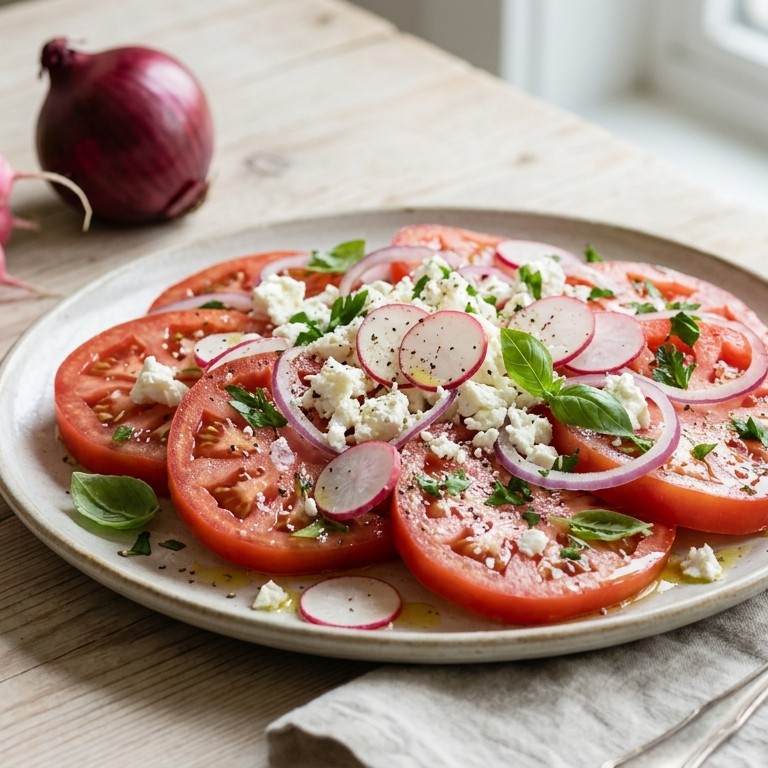 Tomatensla met feta en radijs