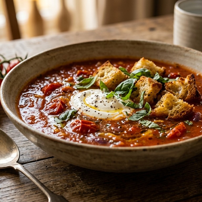 Tomatensoep met grove croutons
