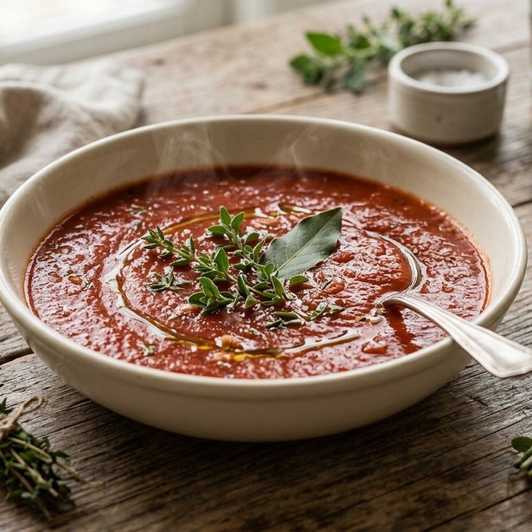 Tomatensoep met sjalotjes en tuinkruiden
