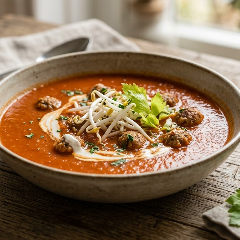 Tomatensoep met wortel en taugé