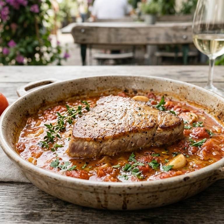 Tonijn met knoflook-tomatensaus