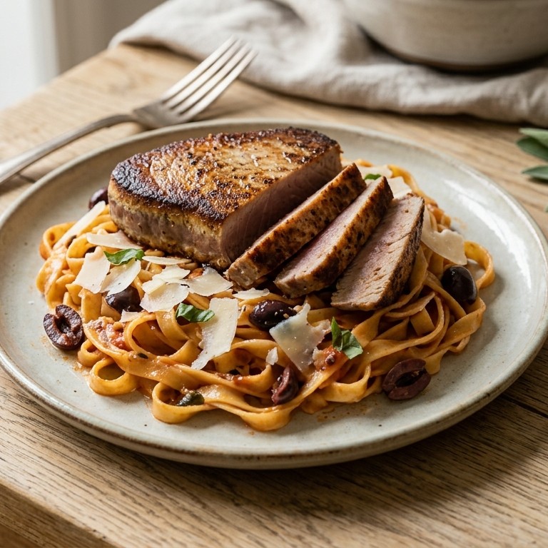 Tonijn met tagliatelle en tomatensaus