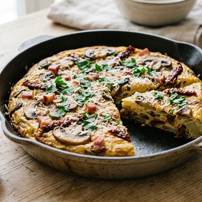 Tortilla met champignons en zongedroogde tomaten