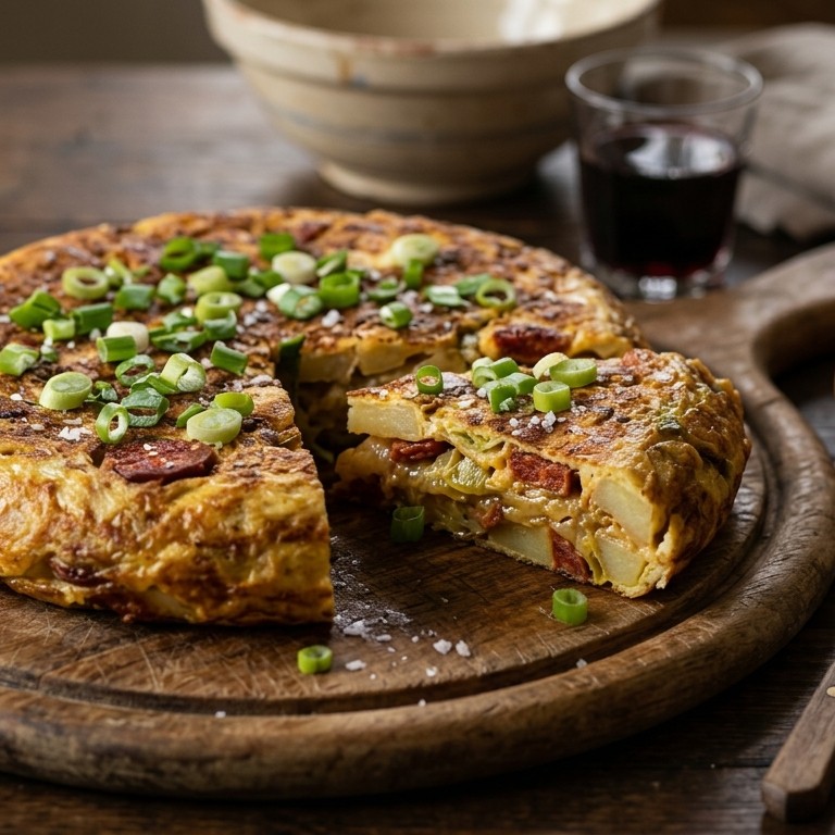 Tortilla met prei en chorizo