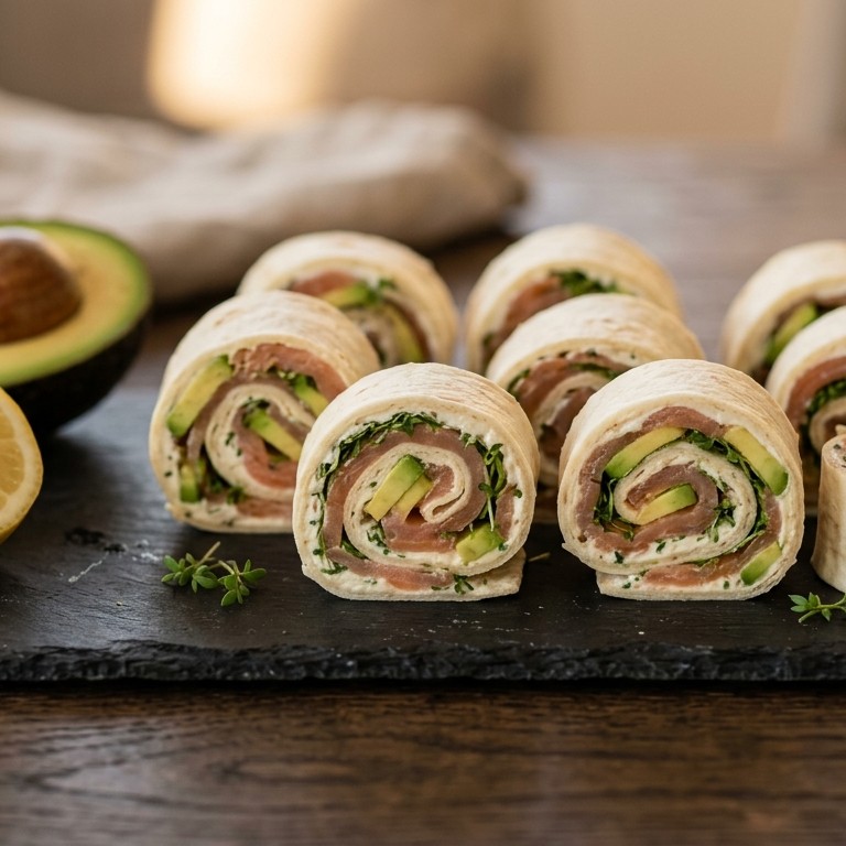 Tortillarolletjes met gerookte zalm en avocado