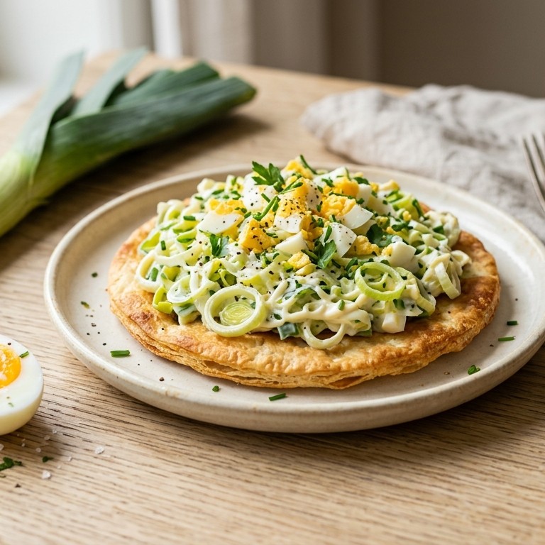 Tostada met preisalade met ei