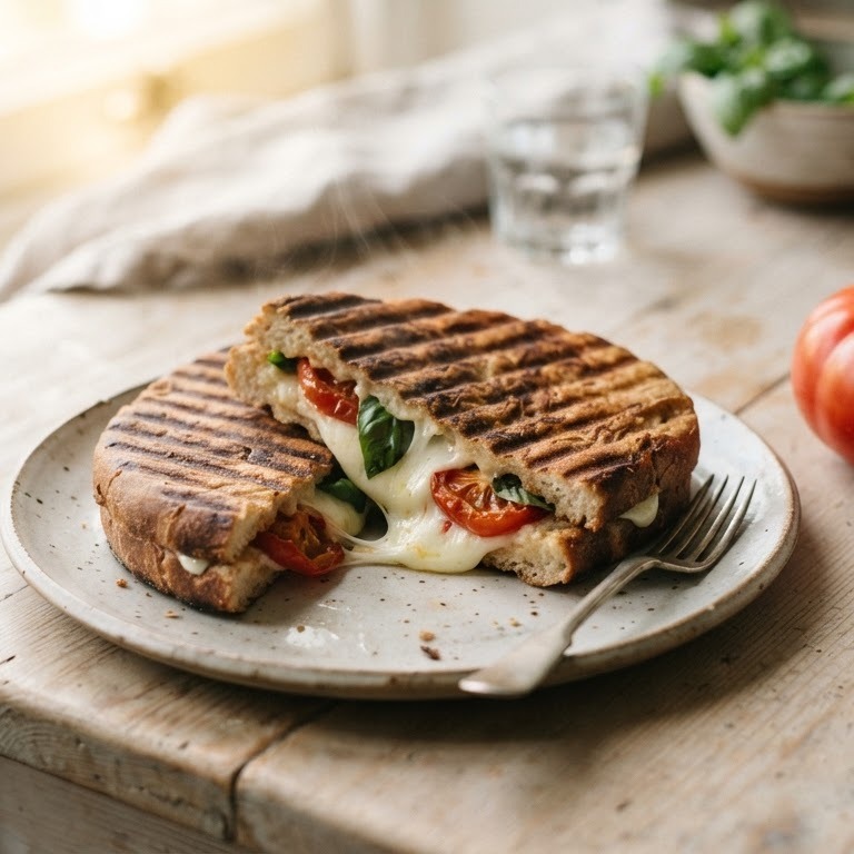 Tosti van turks brood met tomaat en mozzarella
