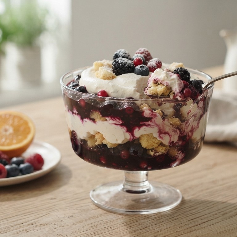 Trifle van bosvruchten en slagroom