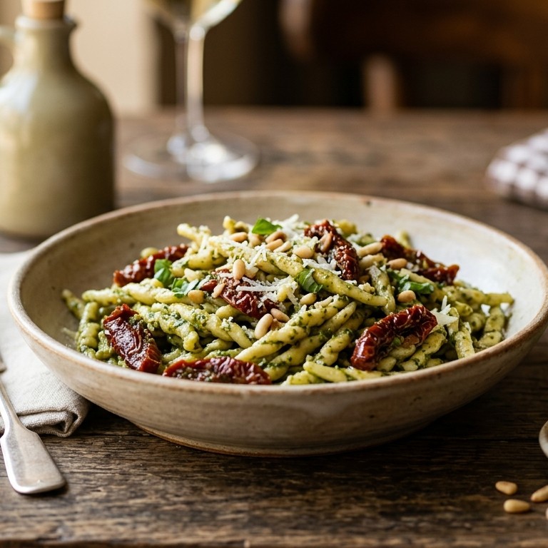 Trofie met pesto en zongedroogde tomaten