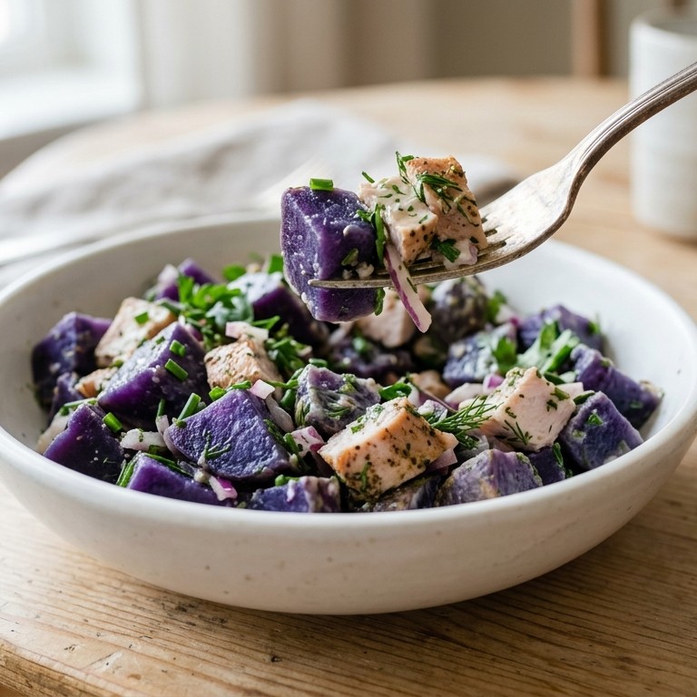 Truffelaardappelsalade met gerookte kipfilet