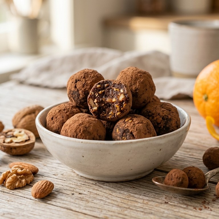 Truffels van amandel en sinaasappel
