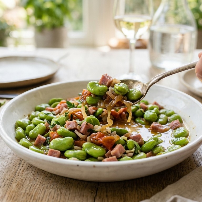 Tuinbonen met ham en tomaat