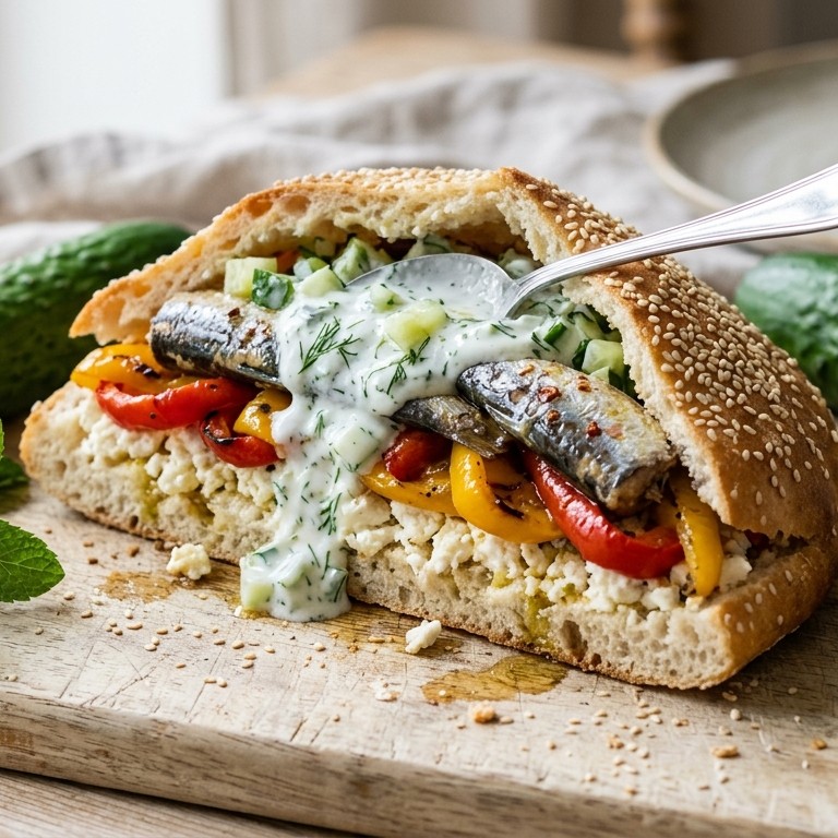 Turks brood met feta, paprika en sardines