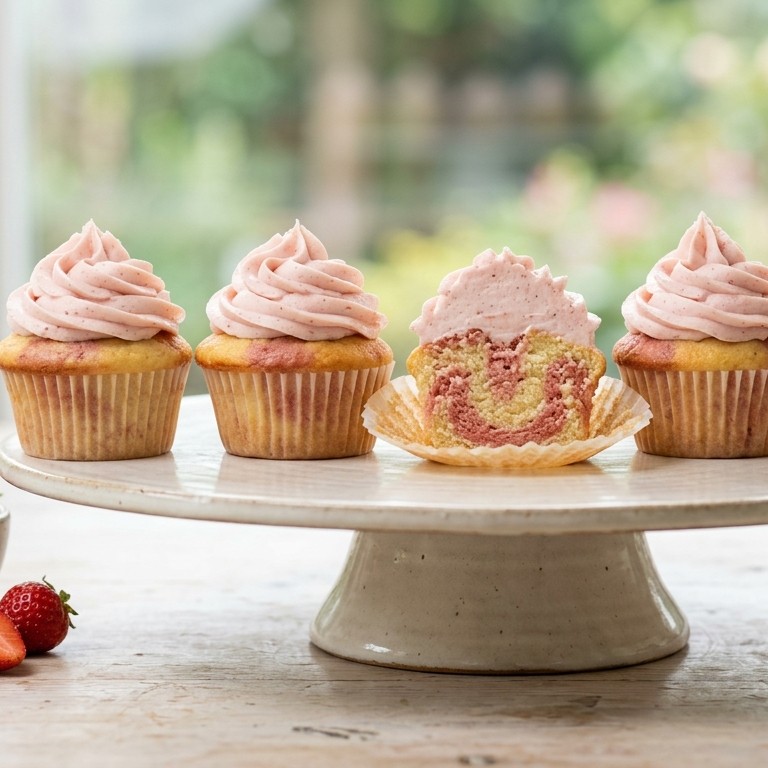 Vanille-aardbei marmercupcakes