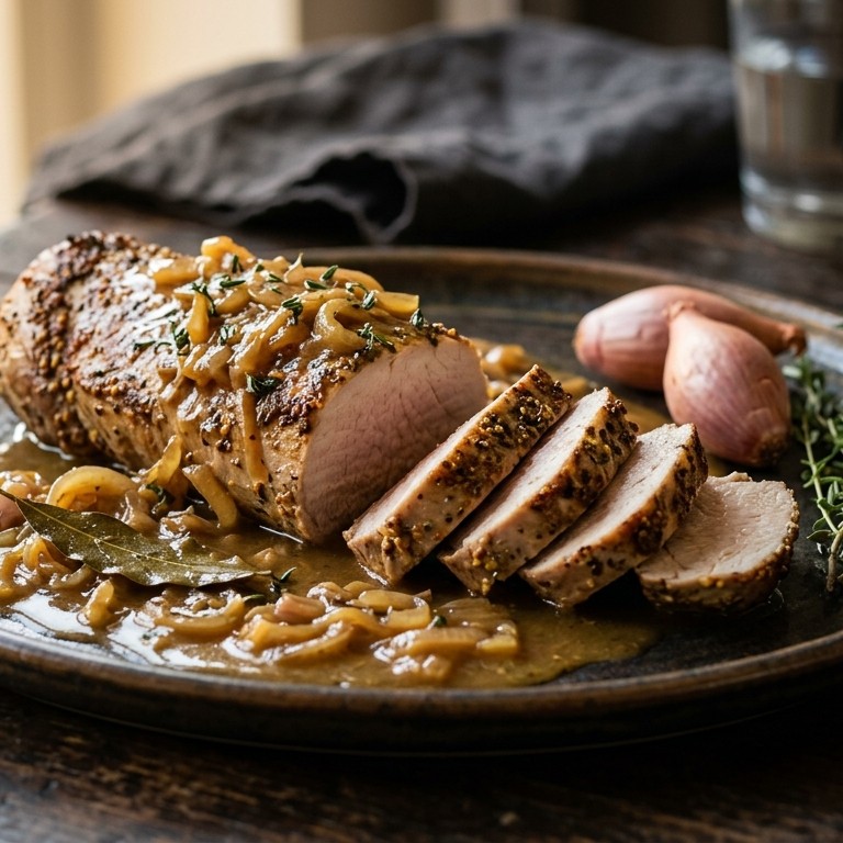 Varkensfilet met ui-sjalotsaus