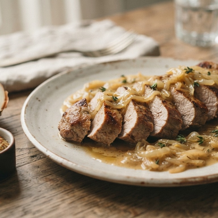Varkensfilet met uiensaus