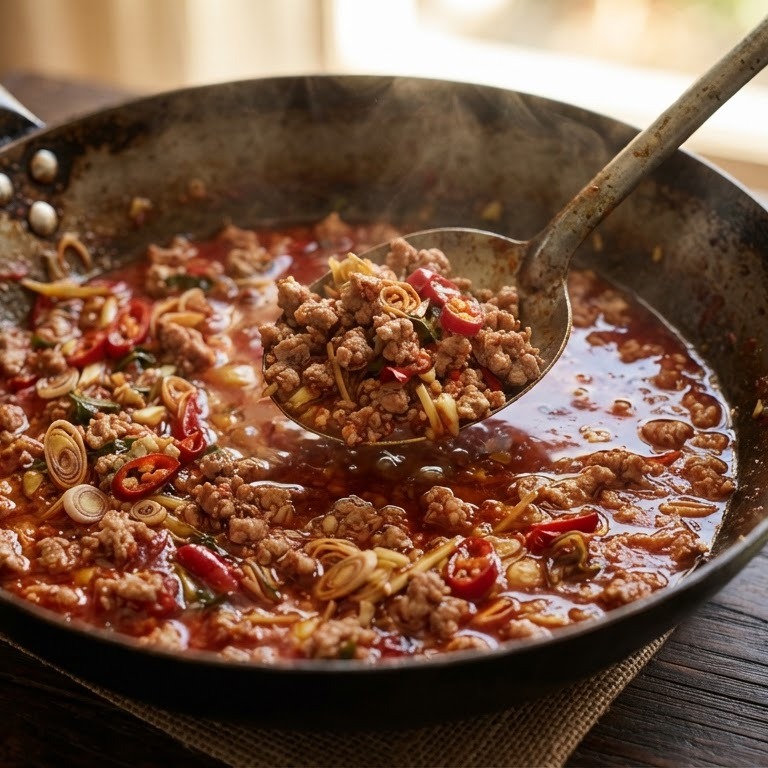 Varkensgehakt in thaise tomatensaus