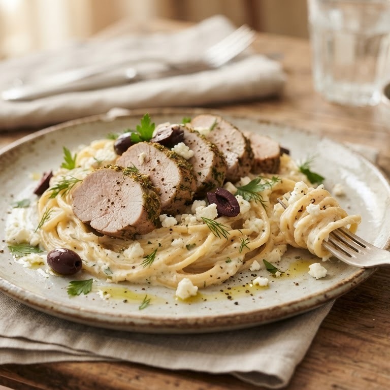 Varkenshaas Mediterrano met romige pasta