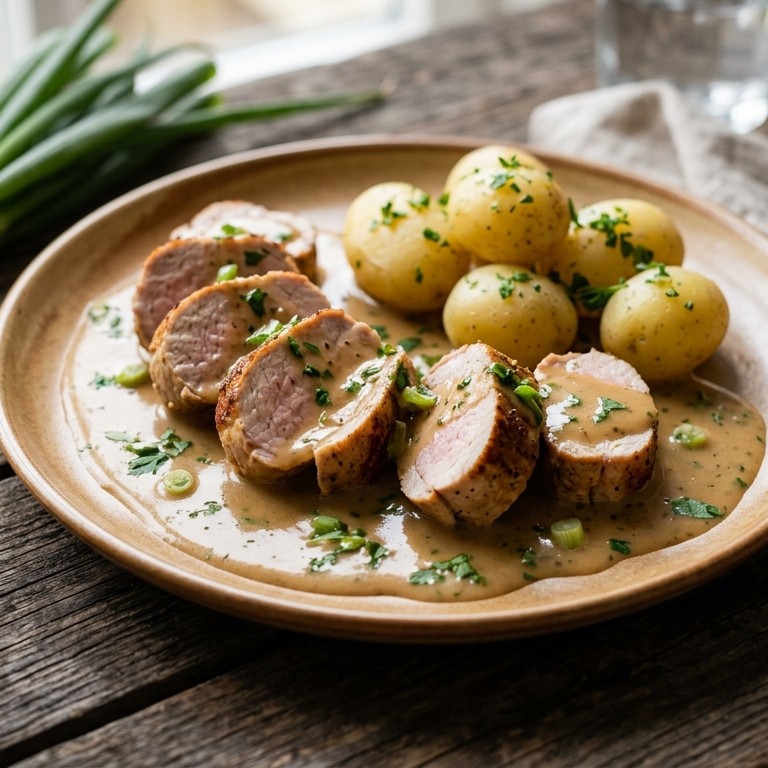 Varkenshaas met knoflookmosterdsaus